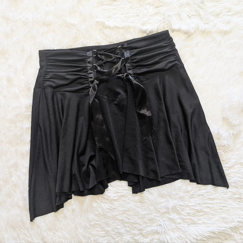 Y2K Vintage Morbid Threads Black Lace Up Asymmetrical Goth Fairy Skirt Size XL